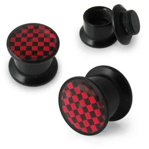 Classic Red Checkers Logo With Screw Fit Ear Flesh Tunnel