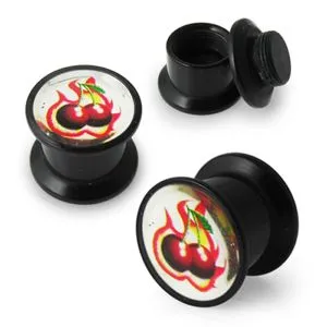 Burning Cherry Logo With Screw Fit Ear Flesh Tunnel 
