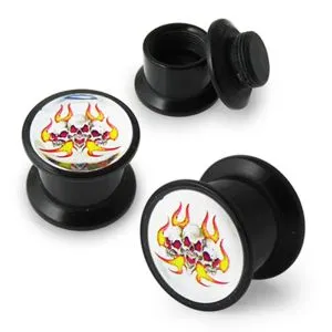 Burning Skull Logo With Screw Fit Ear Flesh Tunnel 