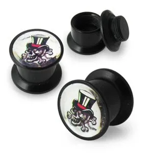 Screw Fit Ear Flesh Tunnel with Magician Skull Logo