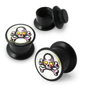 Screw Fit Ear Flesh Tunnel with Skull Logo body Jewelry
