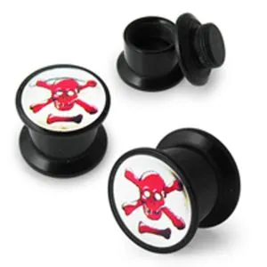 Screw Fit Ear Flesh Tunnel with Red Skull Logo