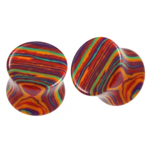 Colorful Multiple Stripes on Stone Saddle Ear plug Gauges
