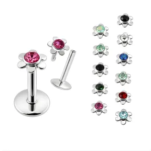 Convex labret with Jeweled Flower design Threadless pin top