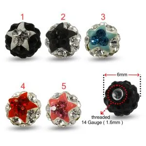 Multi Crystals Jeweled Star Design 6mm Ferido Ball