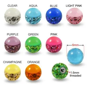 Multi Crystal CZ Stone GLOW IN THE DARK 14G 6mm Jeweled Ball