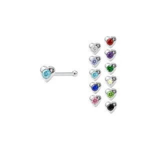 Cute Single Jeweled Heart 925 Sterling Silver Ball end Nose Pin