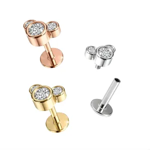 CZ Jeweled Bear Internally Threaded 316L Surgical Steel Screw Fit Tragus Piercing