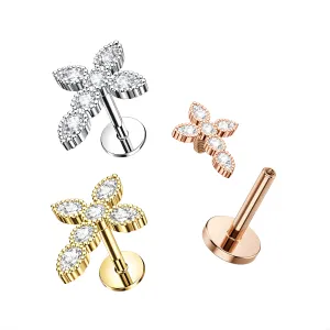 CZ Jeweled Cross Internally Threaded 316L Surgical Steel Screw Fit Tragus Piercing