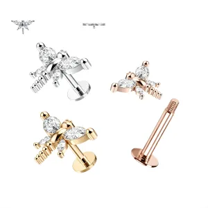 CZ Jeweled Dragonfly Internally Threaded Surgical Steel Labret Piercing