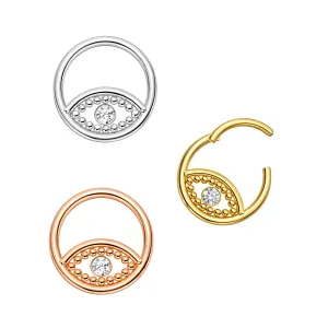 CZ Jeweled Eye Design Surgical Steel Hinged Segment Clicker Ring