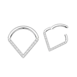 Titanium G23 CZ V Shape Hinged Clicker Ring