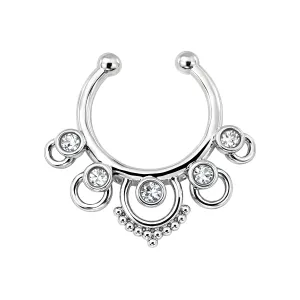 CZ Jeweled Non Piercing Fake Clip on Septum Ring