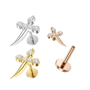 CZ Jeweled Pirate Sword Internally Threaded 316L Surgical Steel Screw Fit Tragus Piercing