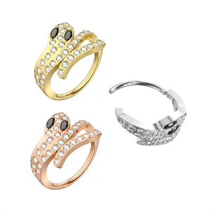 CZ Jeweled Snake 316L Surgical Steel 16Gauge Hinged Segment Clicker Ring