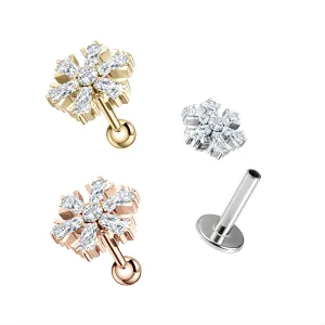 CZ Jeweled Snowflake Internally Threaded 316L Surgical Steel Screw Fit Tragus Piercing
