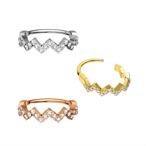 CZ Jeweled Zig Zag 316L Surgical Steel 16 Gauge Hinged Segment Clicker Ring