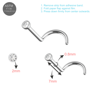 EO Gas Sterilized G23 Grade Titanium CZ Jeweled Nose Screw Stud