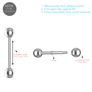 EO Gas Sterilized  G23 Grade Titanium Tongue Barbell with Ball