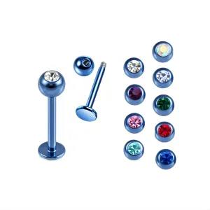 Blue Anodized with Top Stone Ball Labret Piercing