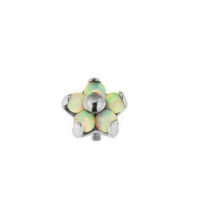 G23 Titanium 5-Petal Opal Flower Dermal Tops-Aurora Borealis