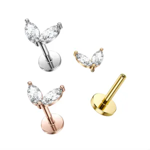 Double Marquise CZ Jeweled Internally Threaded 316L Surgical Steel Screw Fit Tragus Piercing