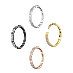 Double Rows Crystal Seamless Hinged Clicker Segment Ring