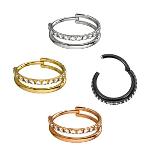 Double Stack With Single Row Jeweled 316L Surgical Steel Hinged Segment Clicker Ring