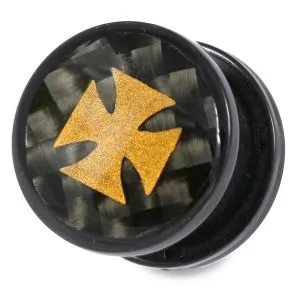 Black UV Internal Irish Cross Logo With Screw Fit Ear Tunnel