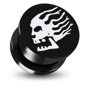 Black Anodized Aluminium Internally Threaded Skull Logo Flesh Tunnel