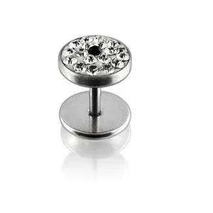316L SS White Crystal Stone Ear Plug