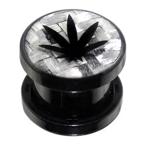 Screw Fit Ear Flesh Tunnel With Marijuana Logo