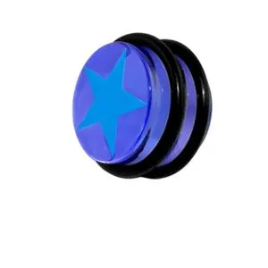 UV Fancy Transparent Red Star Ear Plug with O Ring 