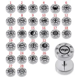 316L Surgical Steel CZ Jeweled Logo Fake Ear Plug
