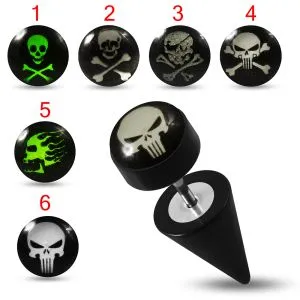 UV & Surgical Steel Skulls Logo Fake Ear Plug