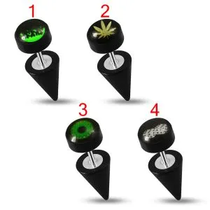 UV Acrylic Logo Top with Surgical Steel Rod and UV Cone Fake Ear Plug 
