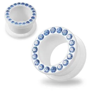 Multi Lavender Crystal Stone on White UV Acrylic Screw Fit Flesh Tunnel Ear Piercing
