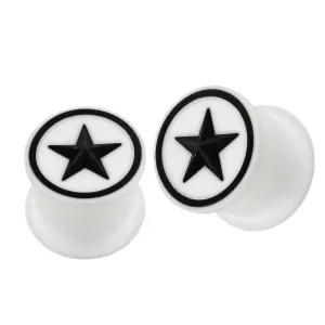 Embossed Black Star in White Silicone Magnetic Ear Plug