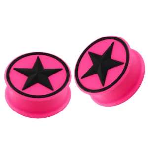 Embossed Black Star Silicone Ear Tunnel
