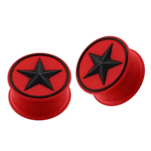 Embossed Black Star Silicone Red Ear Plug