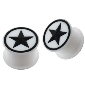 Embossed Black Star Silicone White Ear Plug