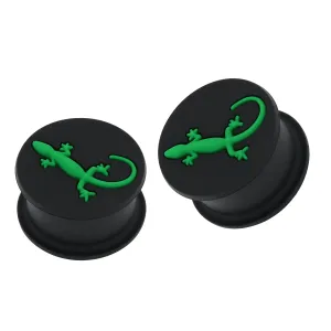 Embossed Green Gecko Black Silicone Ear Plug
