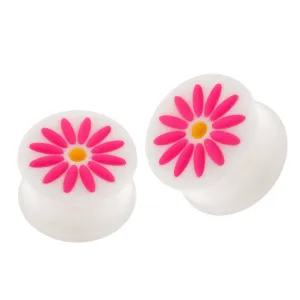 Embossed Pink Flower White Silicone Ear Plug