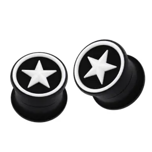 Embossed White Star in Black Silicone Magnetic Ear Plug