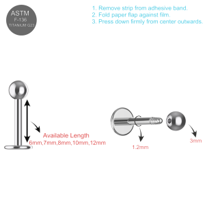 EO Gas Sterilized G23 Grade Titanium Labret with Ball TPLB003