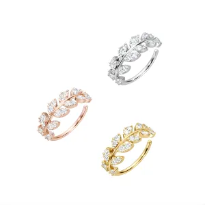 316L Surgical Steel Bendable Flexy CZ's Jeweled Leaves Cartilage Ear Piercing