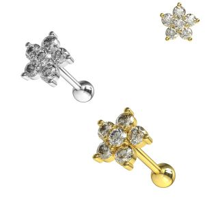 Jeweled Flower Screw Fit Ball Back Tragus Piercing