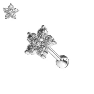 Jeweled Flower Screw Fit Ball Back Tragus Piercing