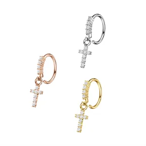 CZ Jeweled Hanging Cross 316L Surgical Steel Bendable Flexy Cartilage Ear Piercing