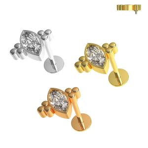 316L Surgical Steel Flat Marquise CZ Jeweled Flat-Back Tragus Helix Cartilage Piercing